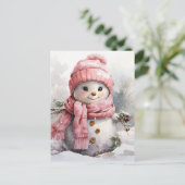 Schattige roze sneeuwpop feestdagenkaart (Staand voorkant)