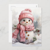 Schattige roze sneeuwpop feestdagenkaart (Voorkant / Achterkant)