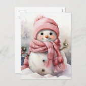 Schattige roze sneeuwpop feestdagenkaart (Voorkant / Achterkant)