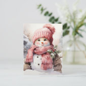 Schattige roze sneeuwpop feestdagenkaart (Staand voorkant)