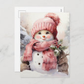 Schattige roze sneeuwpop feestdagenkaart (Voorkant / Achterkant)