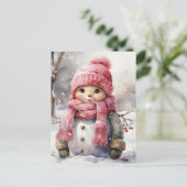 Schattige roze sneeuwpop feestdagenkaart (Staand voorkant)