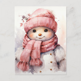 Schattige roze sneeuwpop feestdagenkaart