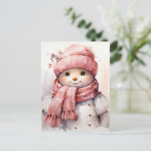 Schattige roze sneeuwpop feestdagenkaart (Staand voorkant)