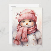 Schattige roze sneeuwpop feestdagenkaart (Voorkant / Achterkant)