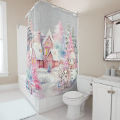 Schattige roze sneeuwpop winter wonderland douchegordijn (In situ)