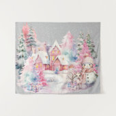 Schattige roze sneeuwpop winter wonderland wandkleed (Voorkant (horizontaal))