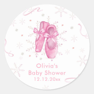 Schattige Roze Sneeuwvlok Ballerina Meisje Baby Sh Ronde Sticker