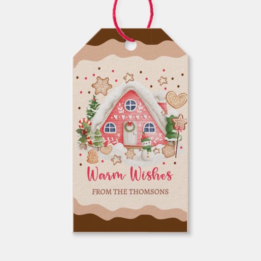 Schattige Roze Snoep Gingerbread House Vrolijk Ker Cadeaulabel (Voorkant)