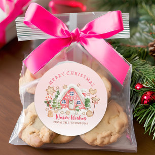 Schattige Roze Snoep Gingerbread House Vrolijk Ker Ronde Sticker