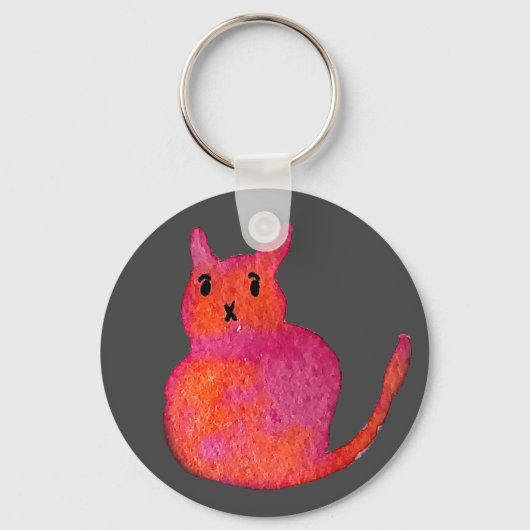 Schattige roze speelse kat aquarelillustratie sleutelhanger (Voorkant)
