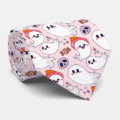 Schattige roze spook grappig halloween Snoep en sc Stropdas (Opgerold)