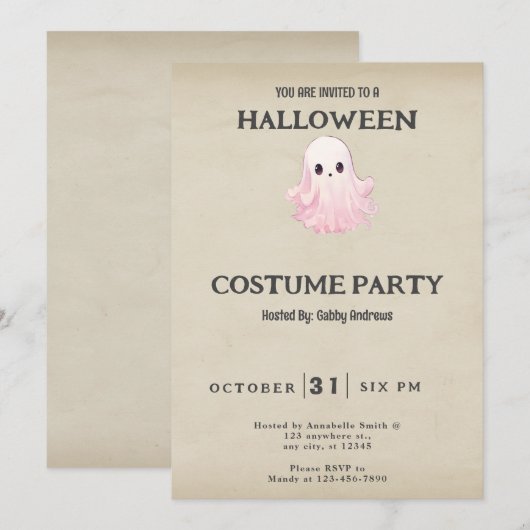 Schattige roze spook  Halloween kostuum Kaart (Voorkant / Achterkant)