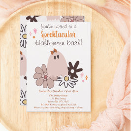 Schattige roze spook Halloween Party Kaart