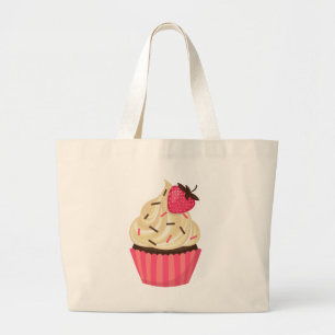 Schattige roze sprenkels aardbei cupcake grote tote bag