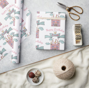 Schattige Roze Sprookje Prinses Kasteel Aangepaste Cadeaupapier