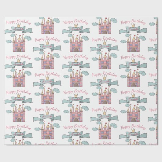 Schattige Roze Sprookje Prinses Kasteel Aangepaste Cadeaupapier (Vlak)