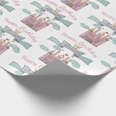 Schattige Roze Sprookje Prinses Kasteel Aangepaste Cadeaupapier (Hoek)