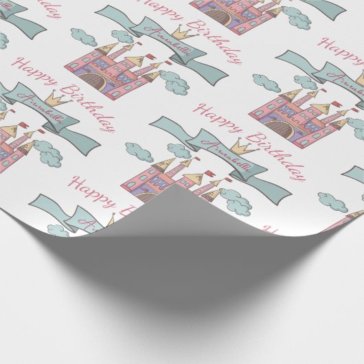 Schattige Roze Sprookje Prinses Kasteel Aangepaste Cadeaupapier (Hoek)