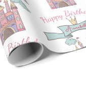 Schattige Roze Sprookje Prinses Kasteel Aangepaste Cadeaupapier (Rol Hoek)