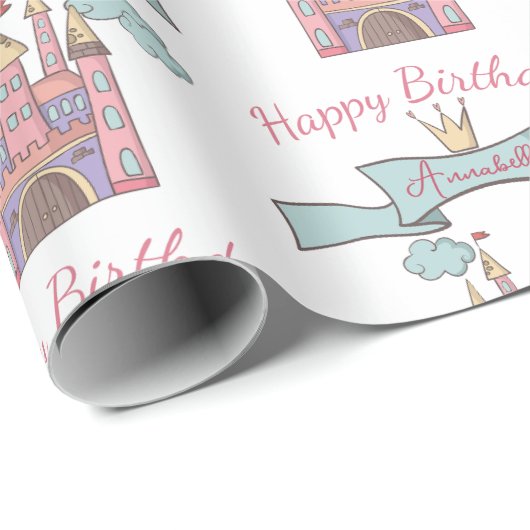 Schattige Roze Sprookje Prinses Kasteel Aangepaste Cadeaupapier (Rol Hoek)