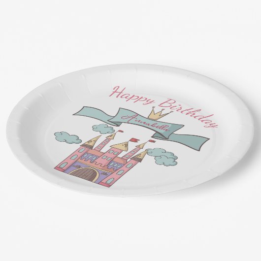 Schattige Roze Sprookje Prinses Kasteel Aangepaste Papieren Bordje (Gekanteld)