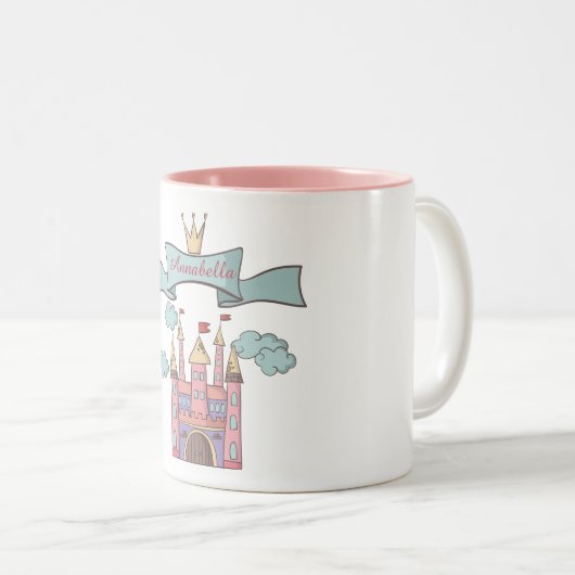 Schattige Roze Sprookje Prinses Kasteel Aangepaste Tweekleurige Koffiemok (Voorkant rechts)