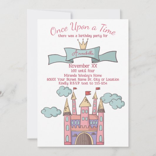 Schattige roze sprookje prinsessenkasteel kaart (Voorkant)