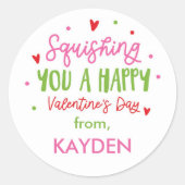 Schattige roze squishing you a happy valentijnsdag ronde sticker (Voorkant)