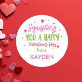 Schattige roze squishing you a happy valentijnsdag ronde sticker