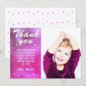 Schattige Roze Star Metallic Girly Verjaardagsfoto Bedankkaart (Voorkant / Achterkant)