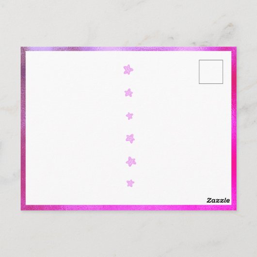Schattige Roze Star Metallic Girly Verjaardagsfoto Briefkaart (Achterkant)