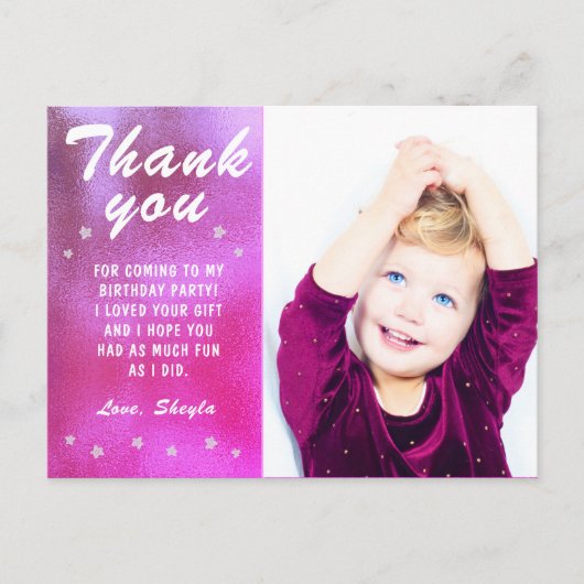 Schattige Roze Star Metallic Girly Verjaardagsfoto Briefkaart (Voorkant)