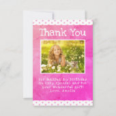 Schattige roze sterpatroon meisje foto verjaardag bedankkaart (Voorkant)