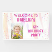 Schattige Roze Sterren Meisje Foto Verjaardag Welk Spandoek (Horizontaal)