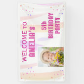 Schattige Roze Sterren Meisje Foto Verjaardag Welk Spandoek (Verticaal)