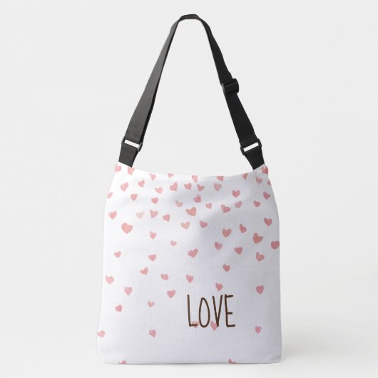 Schattige roze stijlvolle liefdesharten crossbody tas (Voorkant)