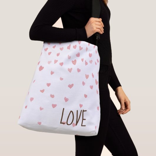 Schattige roze stijlvolle liefdesharten crossbody tas (Dichtbij)