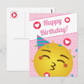 Schattige Roze Stip Kus Emoji Gelukkige Verjaardag Briefkaart (Voorkant / Achterkant)