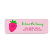 Schattige Roze Strawberry Girly Script Retouradres Etiket (Voorkant)