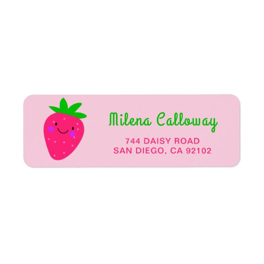 Schattige Roze Strawberry Girly Script Retouradres Etiket (Voorkant)