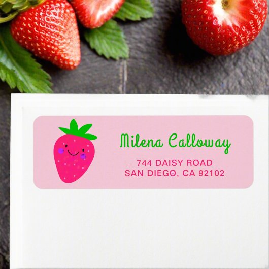 Schattige Roze Strawberry Girly Script Retouradres Etiket