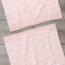 Schattige roze strik aangepaste naam keukenhanddoe theedoek