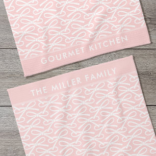 Schattige roze strik aangepaste naam keukenhanddoe theedoek