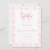 Schattige roze strik bloemenbaby meisje doucheuitn kaart (Voorkant)