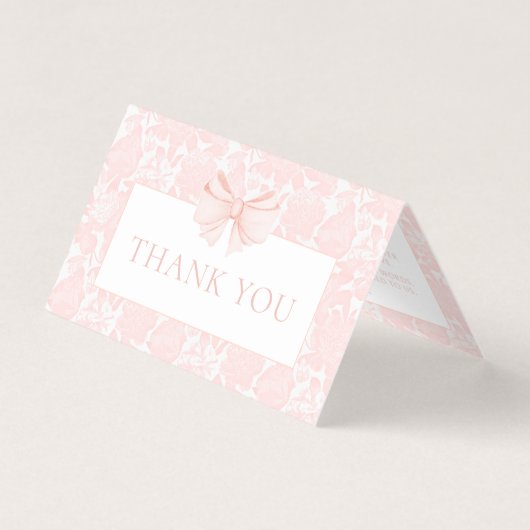 Schattige roze strik bloemenbaby shower dank u kaa kaart (Voorkant)