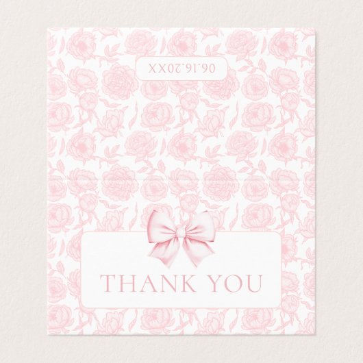 Schattige roze strik bloemenbaby shower dank u kaa kaart (Buitenkant ongevouwen)