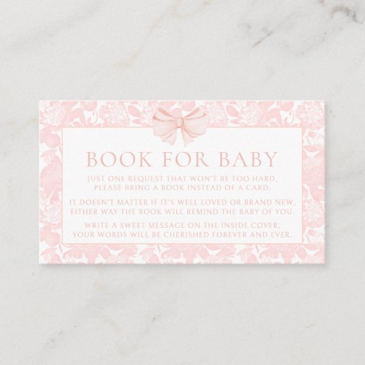 Schattige roze strik bloemenboek voor baby girl sh informatiekaartje (Voorkant)