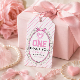 Schattige Roze Strik Coquette 1e Verjaardag Cadeaulabel