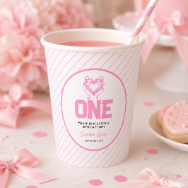 Schattige Roze Strik Coquette 1e Verjaardag Papieren Bekers